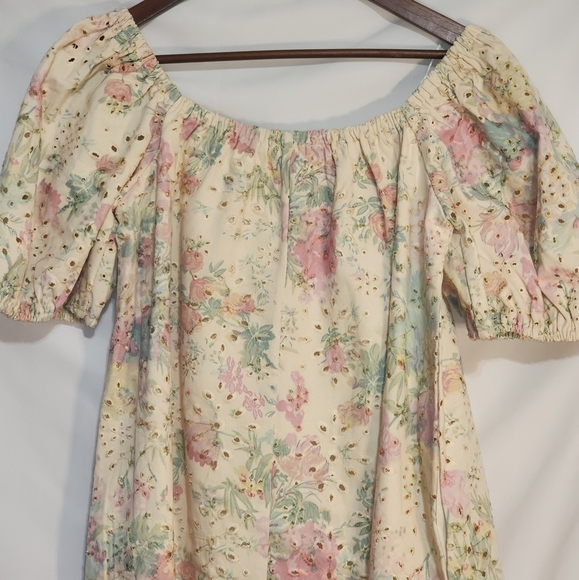 NWT Gee Gee Floral Eyelet Puff Sleeve Dress Cottagecore Balletcore Fall Small - Picture 8 of 11